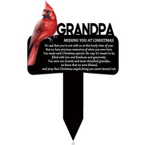 Christmas Grave Decorations for Cemetery Cardinal Memorial Gift Markers Metal Cardinal Garden Decor Grave Site Decor Cemetery Decorations Memorial Plaques Outdoors (Grandpa)