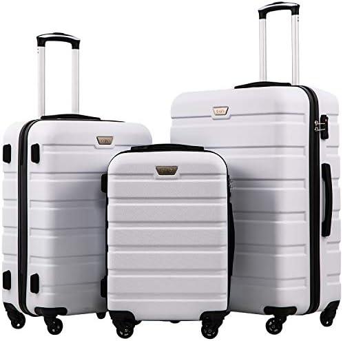 Coolife Luggage 3 Piece Set Suitcase Spinner Hardshell Lightweight TSA Lock (White, 3 Piece Set(20in24in28in))