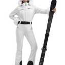 GSOU SNOW Ski Suit Womens One Piece Snowsuit Snowboard Jacket Slim Snow Jumpsuit Faux Fur Ski Outfit Waterproof Windproof Insulated,White S