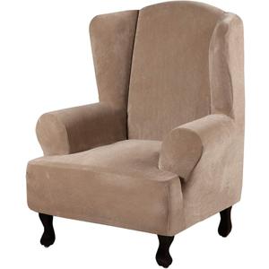H.VERSAILTEX Wingback Chair Covers Velvet Plush Wing Chair Slipcover 1 Piece High Stretch Wing Back Chair Slipcovers Sofa Cover Furniture Cover with Elastic Bottom, Camel