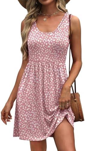 WIHOLL Women's Summer Dress 2025 A-Line Sleeveless Casual Sundress with Pockets Floral/Solid Size M