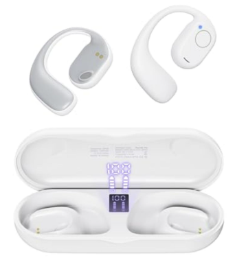 Ilive Open Ear Bluetooth Headphones, 40 Hours Playtime Bluetooth 5.3 Wireless Sports Earbuds with Digital Display Charging Case, White Ilive Open Ear Bluetooth Headphones, 40 Hours Playtime Bluetooth 5.3 Wireless Sports Earbuds with Digital Display Charging Case, White