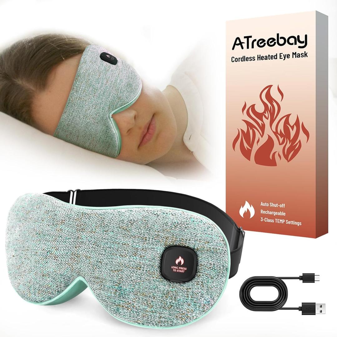 Cordless Heated Eye Mask for Dry Eyes, Eye Mask for Dry Eyes, Washable Eye Heating Pad, Electric Warm Eye Compress, Gifts for Women Men (Blue Grey)