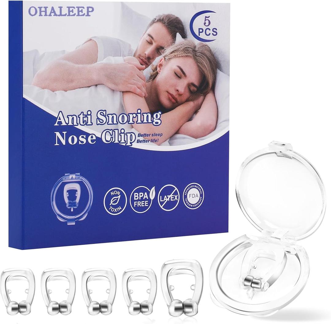 Anti Snoring Devices,Snore Stopper with Adjustable Magnet, Silicone Nose Clip Stop Snoring, Effective to Relieve Snoring, Snoring Solution Comfortable and Quieter Sleep, Clear, M, 5pcs