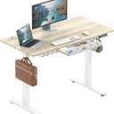 SHW 48-Inch Electric Height Adjustable Standing Desk with Drawer, Memory Preset and Cable Management Tray, Maple
