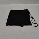 WDIRARA Women's Cover Up Wrap Skirt High Waisted Knot Side Asymmetrical Wrap Skirt Split Lettuce Trim Beach Mini Skirt (Medium, Black)