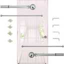 ARNORX 3/ 8 Inch Tier Curtain Rod 2-Pack, Adjustable French Door & Sash Window Curtain Rod 16–28 Inch, Self-Adhesive or Screw Mount, Satin Nickel – for Kitchen Window, Cabinet, Shelf, Storage Room