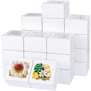 150pcs White Small Cake Box,4x4x2.5 Inch Bakery Boxes with Window,gift boxes bulk for Mini Cake Pastry Dessert Strawberries Chocolates Cupcakes with Stickers