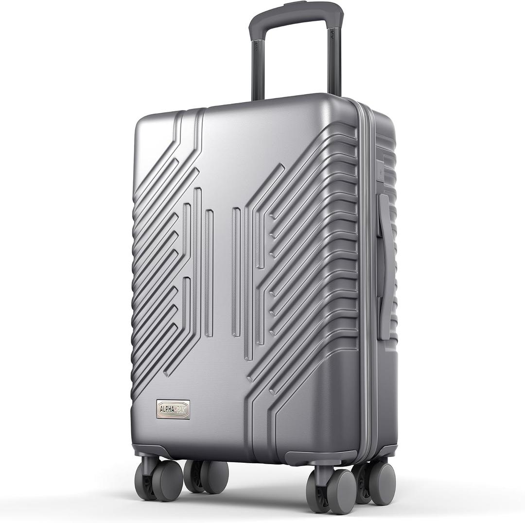 ALPHA CAMP Carry On Luggage 22x14x9 Airline Approved, Hardshell Durable PC+ABS Luggage with Spinner Wheels, Lightweight Travel Rolling Suitcase with Built-in TSA Lock,USB Port,Silver, 20 inch