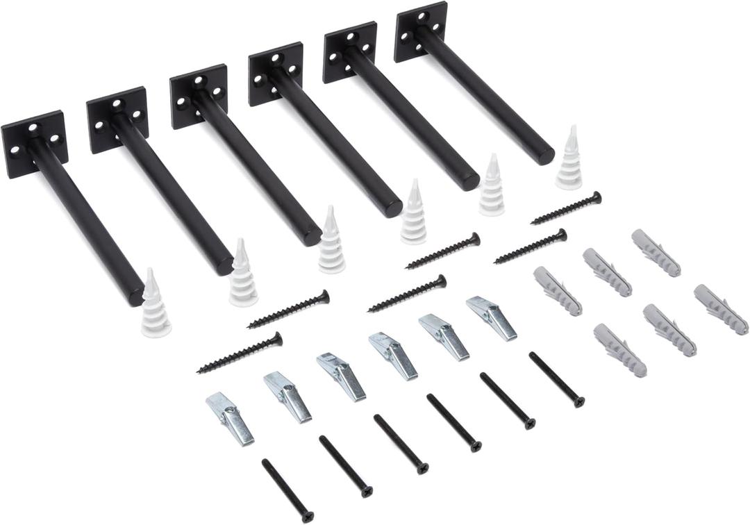 Rose's Rustics Heavy Duty Floating Shelf Bracket 6 Inch Rod (6 Pcs) Solid Steel Hidden Shelf Brackets for Floating Wood Shelves - Blind Shelf Support - Mounting Hardware Included - 1.5 Inch