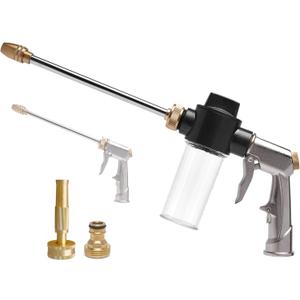 Foam Gun for Garden Hose, Car Wash Foam Gun Sprayer with 100cc/3.5oz Soap Kettle, for Dog Showing，Plants Watering, Floor Cleaning (Silver)