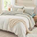 PURE ERA King Sheet Set 100% Washed Cotton Gingham Bed Sheets King Size,4 Pieces Set, Soft,Breathable, Durable,Linen Feel - 15" Deep Pocket - Checked Sage Green