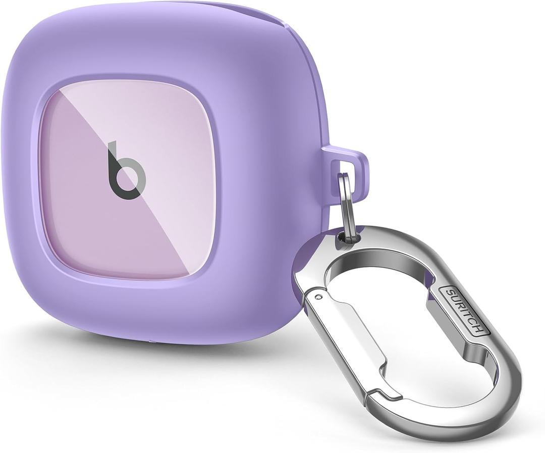 SURITCH for Beats Fit Pro Case Cover Protector, Shock-Absorbing Protective TPU Shell for Beats Fit Pro Charging Case 2021 Earbuds Secure Locking System with Anti-Lost Keychain, Stone Purple