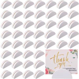 Colingmill 48 Pcs Small Size White Table Number Stands Wooden Lightweight Table Name Holder Semicircular Design Place Cardholders Office Tag Photo Menu Wedding Banquet Birthday Party Restaurant
