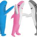 3 Packs Funny Inflatable Shark Costume Air Blow up Jumpsuit Fancy Dress for Adults Cosplay Party, Halloween, Christmas, Carnival, Blue, Pink, Gray