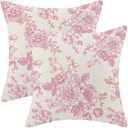 AEIOAE Chinoiserie Floral Pillow Covers 20 x 20 Inch Set of 2 Vintage Pink Flower Decorative Throw Pillow Covers Outdoor Linen Farmhouse Decor Pillowcase for Home Sofa