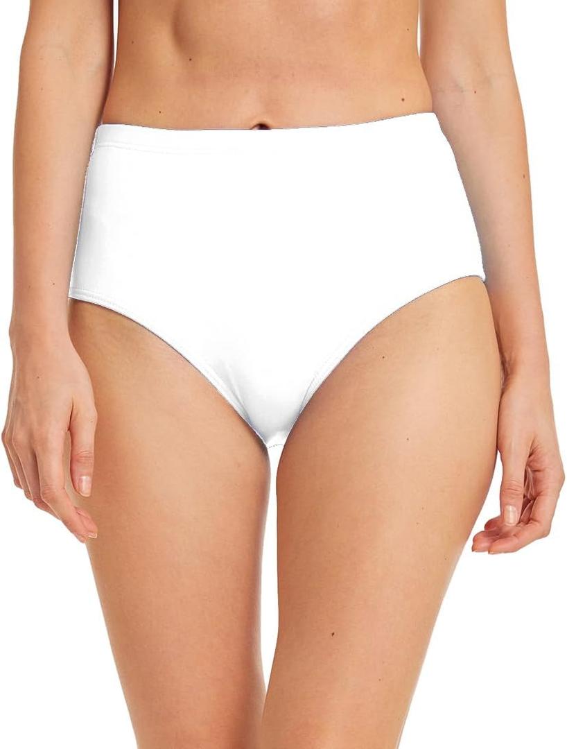 Micosuza Women's Swim Bottom High Waist Retro Basic Full Coverage Bikini Tankini Swimsuit Briefs (12, White)