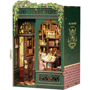 CUTEBEE Book Nook Kit - DIY Miniature House Kit for Adults, Teens and Beginners, Dollhouse Booknook Library Tiny House Bookshelf Decor 3D Wooden Puzzle, Gifts for Family, Friends (Owl Bookstore)