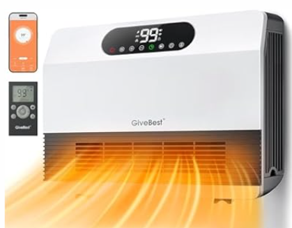 GiveBest Smart Wall Heater, 1500W Fast Heating Space Heater for Bedroom, Electric Space Heater with Thermostat for Indoor Use, Easy Wall Mounted, On/Off Timers, Works with Alexa, White
