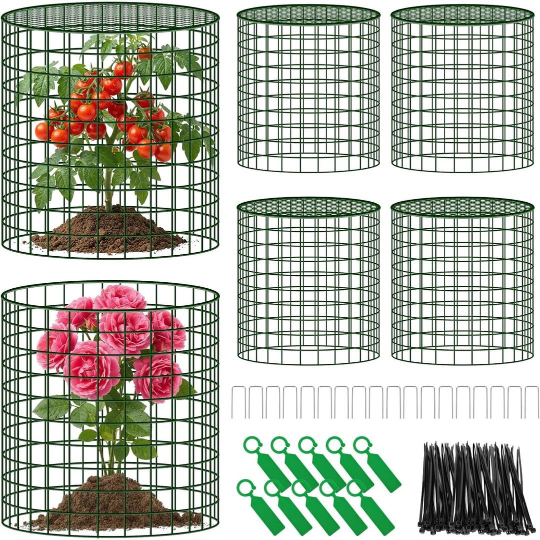 Convivium Plant Protectors from Animals 6 Packs, 13 x 12 in Metal Chicken Wire Cloche Plant Cages for Outdoor Plants, Garden Fencing Animal Barrier with Detachable Dome Lid, Stakes & Zip Ties