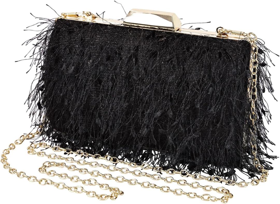 Women Ostrich Feather Tote Bag Fluffy Purse Clutch Feather Shoulder Crossbody Bag Evening Handbag for Wedding Party