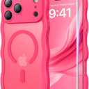 DOMAVER for iPhone 17 Pro Max Case for Women, 1X Screen Protector+1X Wrist Strap, [Compatible with MagSafe] [Full Camera Protection] Cute Wave Matte Phone Case for iPhone 17 Pro Max, Hot Pink