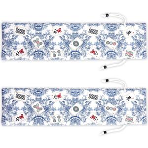 2 Pcs Blue Drawstring Mahjong Bags Protective Sleeve Printed Tile Bag 26 Inches Mahjong Racks for Tiles and Pushers for Mahjong Accessories and Gifts(Empty Bag Only)