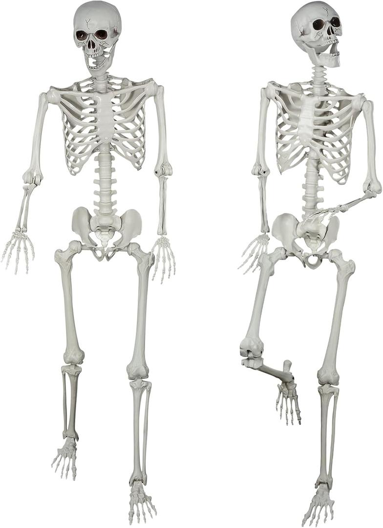 XONOR 5.4ft Halloween Posable Skeleton Realistic Life Size Human Skeleton Bones with Movable Joints for Halloween Haunted House Indoor Outdoor Decor, (2 Pieces)