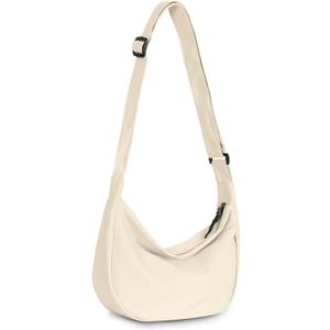 Crossbody Sling Bag for Women Men Trendy, Crescent Bag with Adjustable Strap, 2 Zippers Lightweight (Beige)