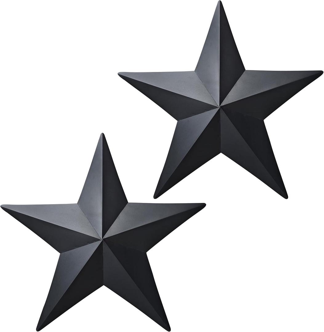 15.5' Black Barn Star Wall Decor, Metal Stars for Outside Rustic Vintage Western Country Farmhouse Home Decoration, Texas Stars for House Wall Art (Set of 2)
