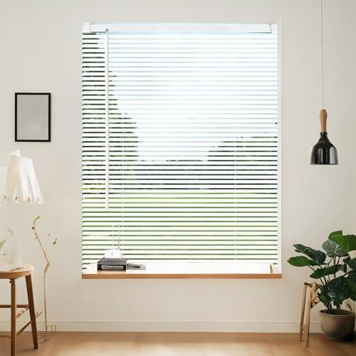 AIRLAJYID Cordless Vinyl Mini L Blinds 52" W x 48" H, 1" Slat White Horizontal Windows L Blind for Door, Shades, Camper, Light Filtering, Interiors, Arrive 1/2 Inch Narrower Indoor
