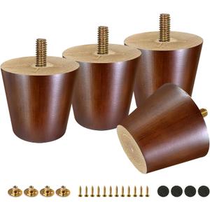FoDau770 Brown Rubber Wood Furniture Legs 2 Inches, Straight Tapered Wood Feet Mid Century Sofa Legs Set of 4, 5/16" UNC Furniture Feet for Cabinet Couch Dresser Chair Ottoman Table
