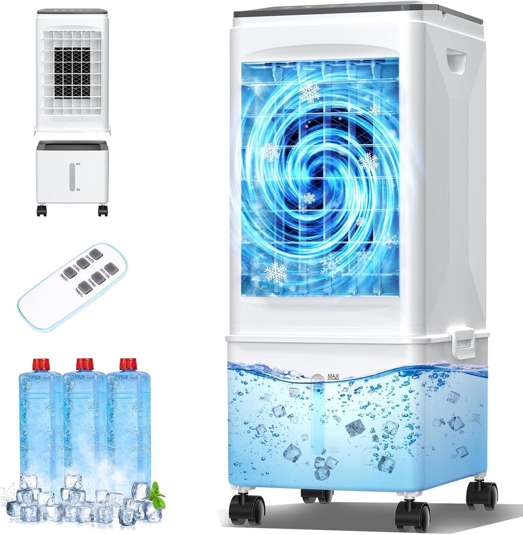 Portable Air Conditioners, 2.5 Gal Evaporative Cooling Fans that Blow Cold Air, 3 Speeds Portable AC Unit, Quiet Swamp Cooler w/Timer & Remote, Windowless Air Conditioner for Bedroom Office Garage