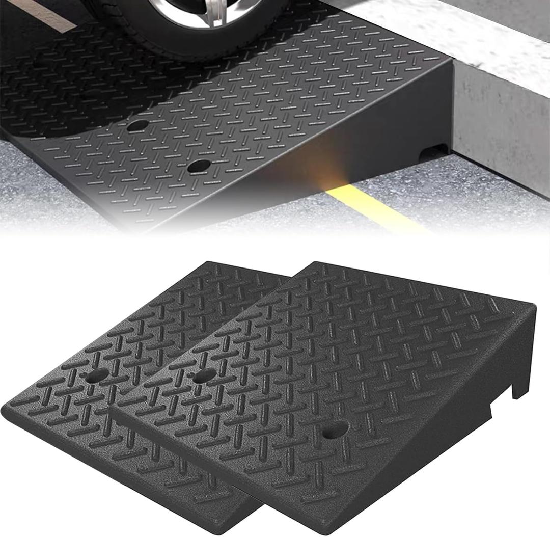 2PCS Rubber Curb Ramp, 20"*20"*7" Rise Threshold Ramp, Heavy Duty 7000Lbs Capacity Driveway Curb Ramp, Portable Shed Ramps for Low Cars Vehicle Motorcycle Wheelchairs Bikes