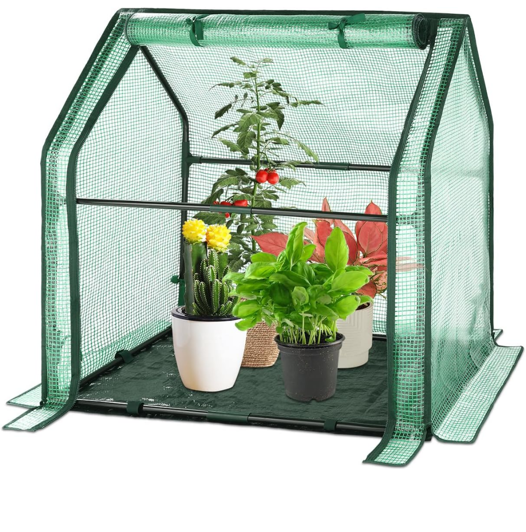 Portable Mini Greenhouse Small Green House with Waterproof Pad 36x18x33 Inch Plant Cover Tent for Garden Small Plants Indoor Outdoor, Green PE