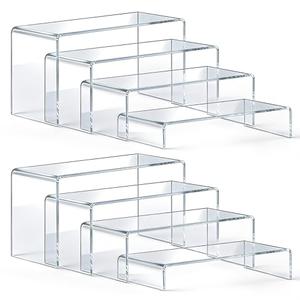 ZXQIRAX Acrylic Display Risers 8 Pcs - Clear Acrylic Shelves & Display Stand, Rectangular Risers for Cupcake, Retail & Desktop, 4 Sizes (7", 8", 9")