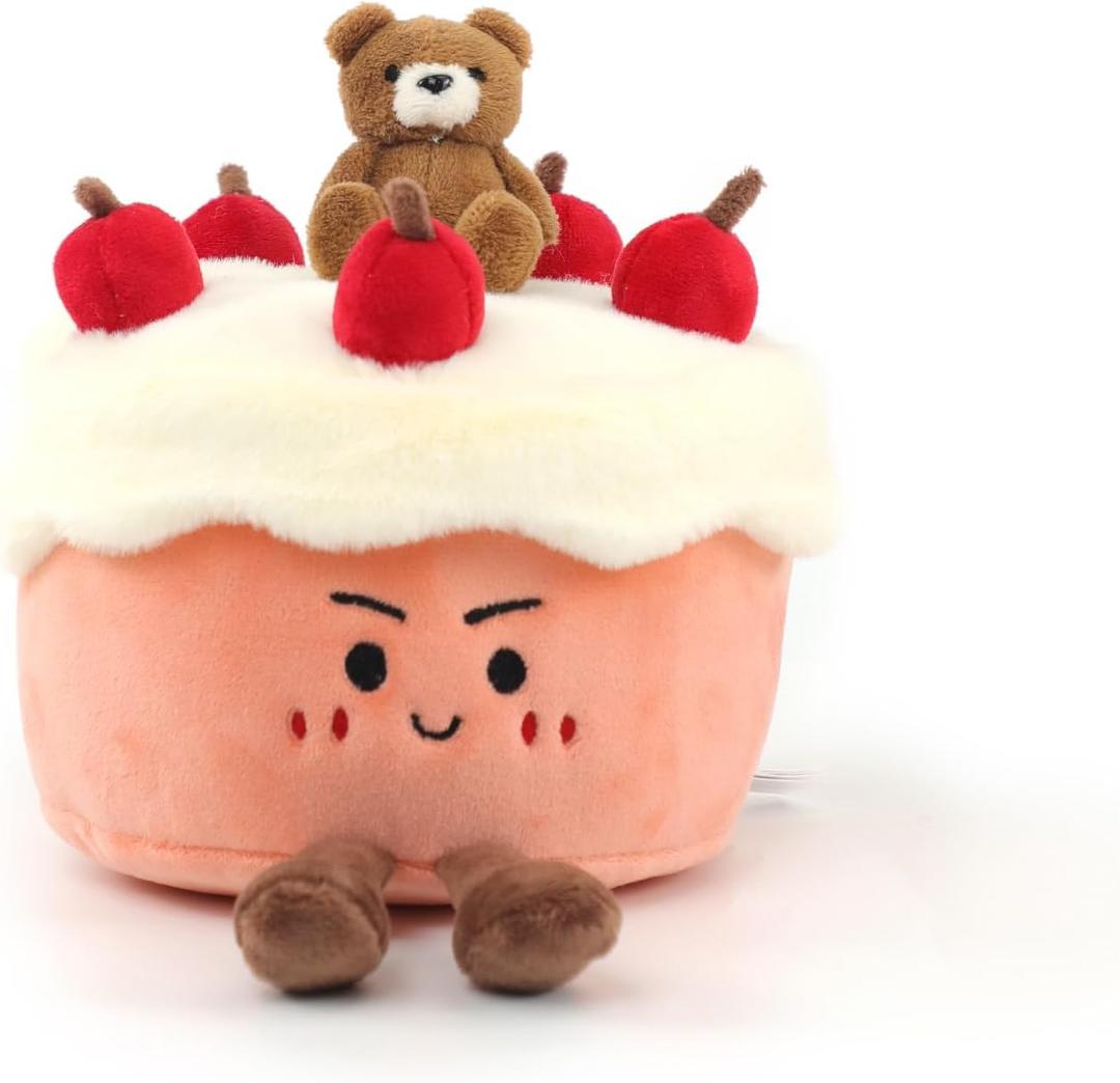 RECUR Birthday Cake Plush Toy, Pink Cream Cake Food Stuffed Animals, Cute Plushie Birthday Gift