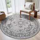 5 ft Round Rugs for Living Room Bedroom Rug Circle Area Rug for Dining Room Table Throw Neutral Vintage Circular Rugs Washable Soft Comfortable Grey