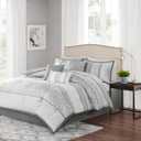 Madison Park Luxury Comforter Set-Traditional Jacquard Design All Season Down Alternative Bedding, Matching Bedskirt, Decorative Pillows, Cal King(104"x92"), Bennett, Geometric Grey 7 Piece