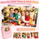 Kids Camera Instant Print Camera for Kids, Toddler Camera Toys for 3 4 5 6 7 8 Year Old Girls Christmas Birthday Gifts, Kids Digital Camera Instant Print Color Photos 5 Rolls Paper 32GB Card, Pink