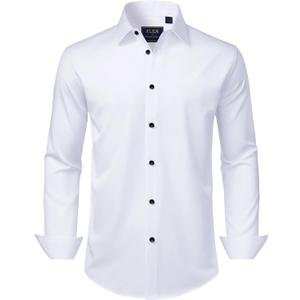 J.VER Men's Dress Shirts Stretch Long Sleeve Formal Shirt Solid Business Casual Button Down Shirts for Wedding Prom (Medium, White)