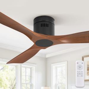 Fanbulous 52" Ceiling Fans Without Lights, Flush Mount Ceiling Fan with Remote Control Modern,Low Profile Ceiling Fans with 6-Speeds Reversible DC Motor for Patio Living Room Bedroom(Walnut)