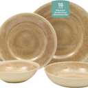 Gibson Home Casper Court 16-Piece Melamine Dinnerware Set  Beige Reactive Glaze Look Plates and Bowls, Service for 4  Top Rack Dishwasher Safe Everyday Dining Set