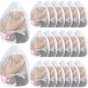 Set of 20 Mesh Laundry Bags Bulk with Drawstring 20 x 24'' White Heavy Duty Mesh Bag Machine Washable Sturdy Large Net Laundry Wash Bag for Dormitory College Apartment Travelling Camping