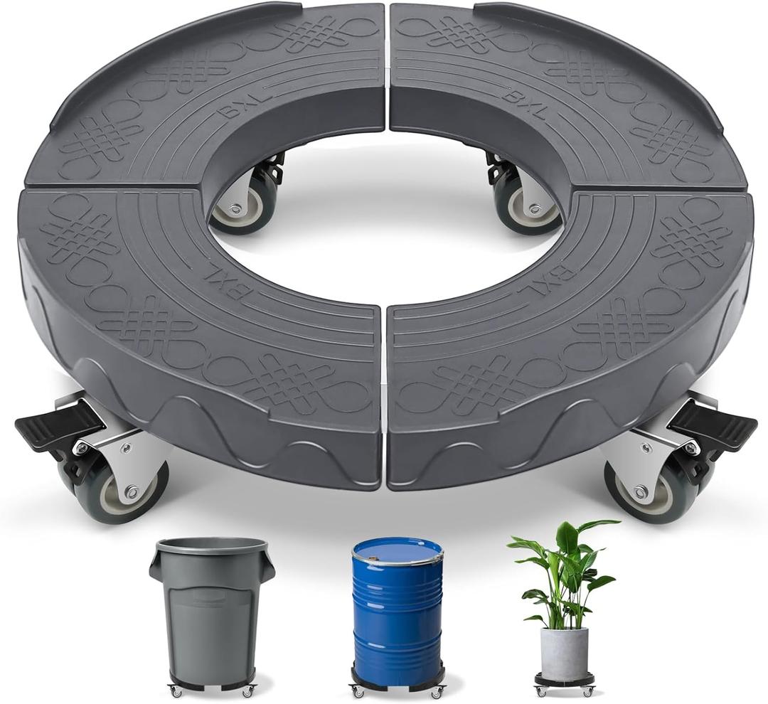 Nefish Trash Can Dolly Wheels, 15-19 Inch Adjustable Round Furniture Dolly with 4 Wheels, Heavy Duty Drum Dollies 440lbs Keg Dolly, Multi Functional Rolling Dolly Cart (2IN1pack, Gray)
