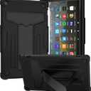 Shockproof Case for Fire HD 10 Tablet (7th/9th Generation, 2017/2019 Version), Techcircle Multi-Angle Heavy Duty Bumper Defender Child Proof Rugged Case w/Kickstand Silicone Hybrid Cover, Black (10.1" 2019/2017, 9th/7th gen)