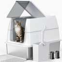 Stainless Steel Litter Box with Lid, XL Extra Large Metal Cat Litter Boxes for Big Cats Enclosed, Easy to Scoop with Scoop Set, High Sides Enclosure Anti-Urine Leakage Non-Sticky (Silver Gray)