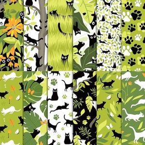 24 Sheets Green Cat Scrapbook Paper Pad, Cartoon Decorative Paper, Double Sided Craft Paper for Party DIY Card Making Album Decoration, 11.8 x 11.8 inches