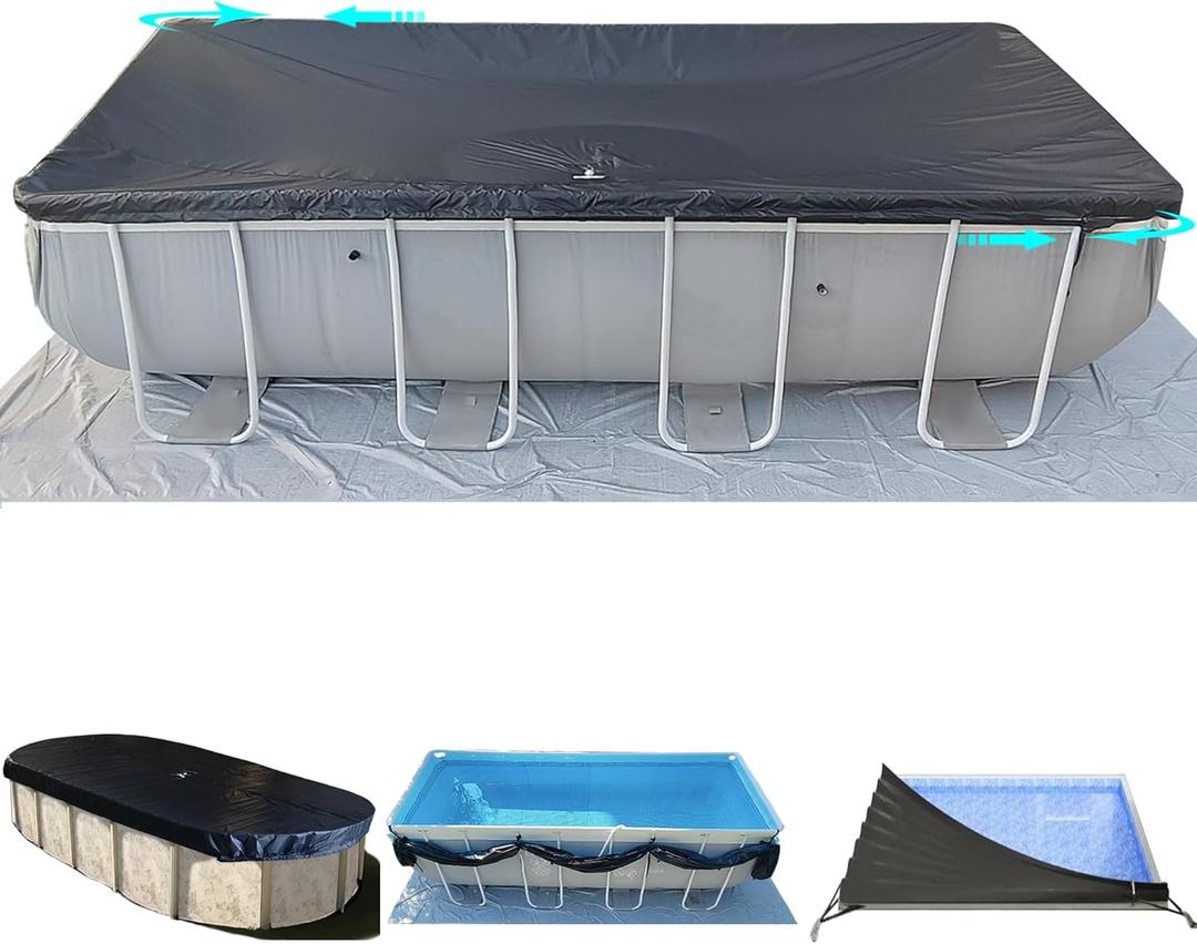 16x32Ft Rectangular Pool Cover with Side Storage for Oval and Rectangular Above Ground Pool, One-Piece Solar Oval Pool Cover, Preventing Waterlogging, UV and Weather Resistant WP:10000kPa+