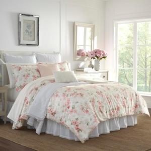 Laura Ashley - Queen Comforter Set, Plush Velour Micromink Face Bedding with Soft Cotton Reverse, Medium Weight for Year Round Use, 3 Piece Bed Set with Matching Pillowcases (Wisteria Pink)